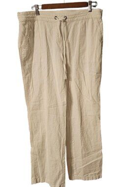 Per Se Wide Leg Linen Blend Pants | Coastal Boho Beach | Size L | 55% Linen